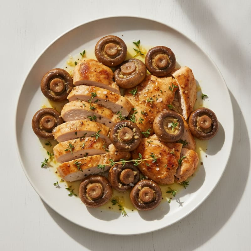 Garlic Butter Roasted Mushrooms and Chicken