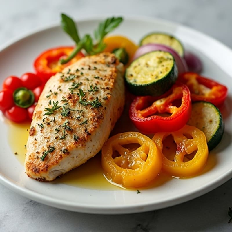 Herb-Crusted Chicken with Roasted Rainbow Vegetables