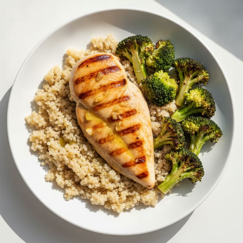 Grilled Chicken Breast with Quinoa and Roasted Broccoli