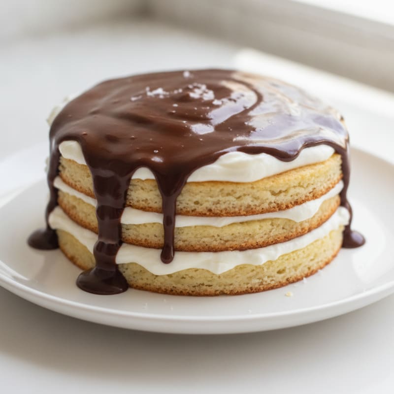 Vanilla Zebra Cake with Fudge Stripes