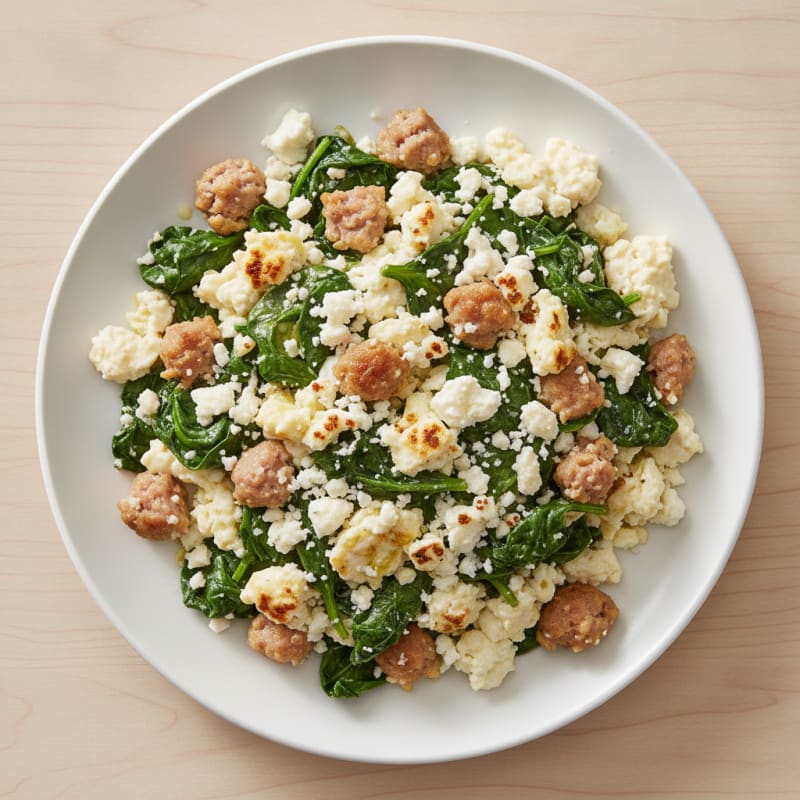 Egg White and Turkey Sausage Scramble with Spinach and Feta