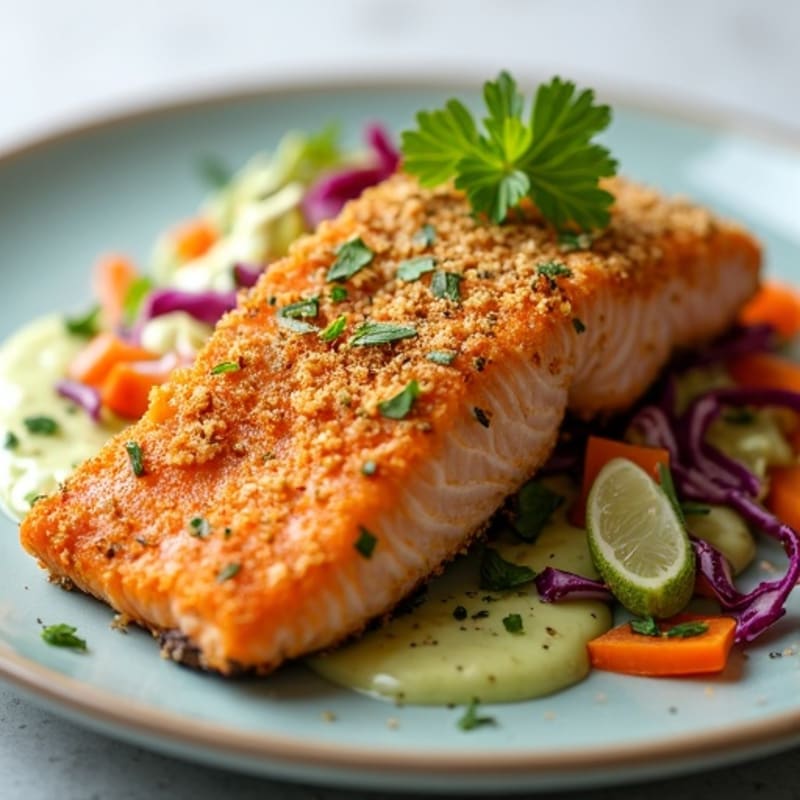 Crispy Salmon with Creamy Avocado-Lime Slaw