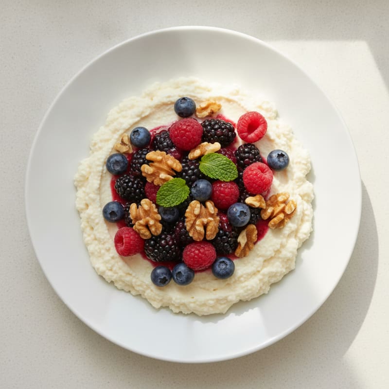 Silky Cottage Cheese Protein Pudding with Mixed Berries