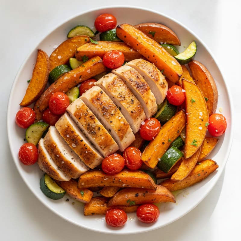 Sheet Pan Herb-Roasted Chicken and Sweet Potatoes