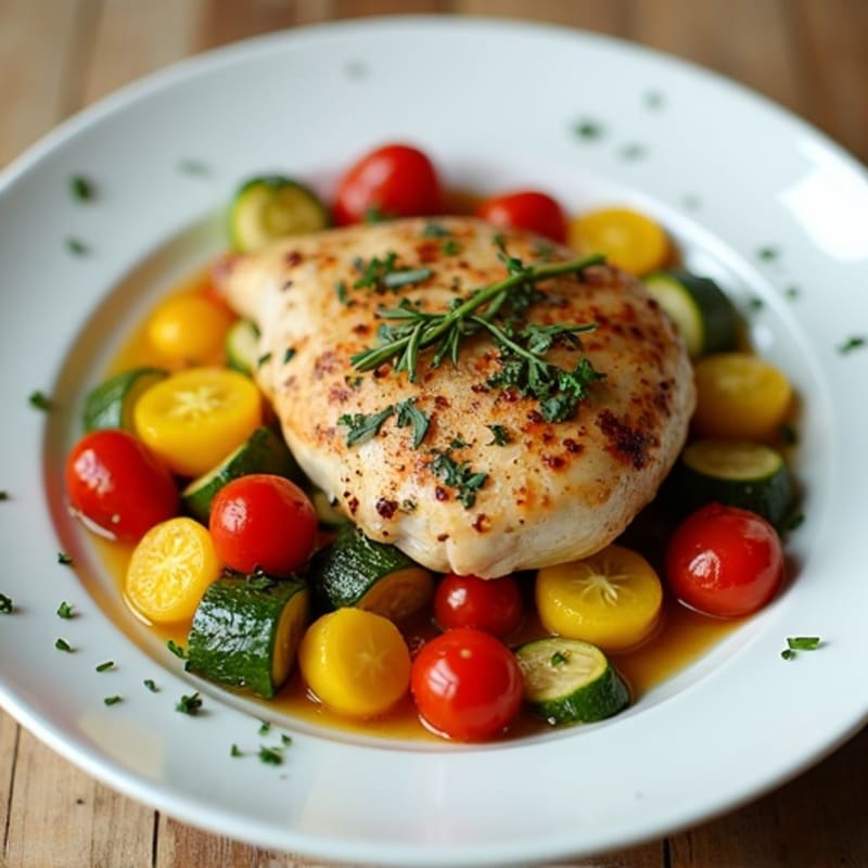 Herb-Roasted Chicken with Silky Braised Summer Vegetables