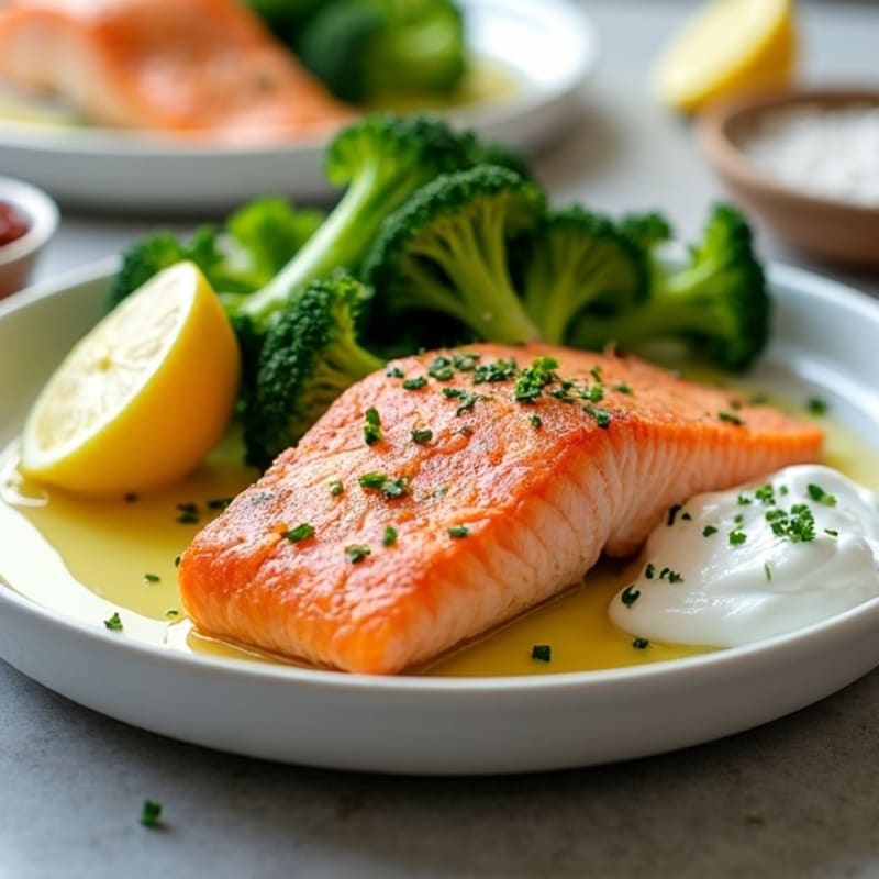 Seared Salmon with Roasted Broccoli and Lemon