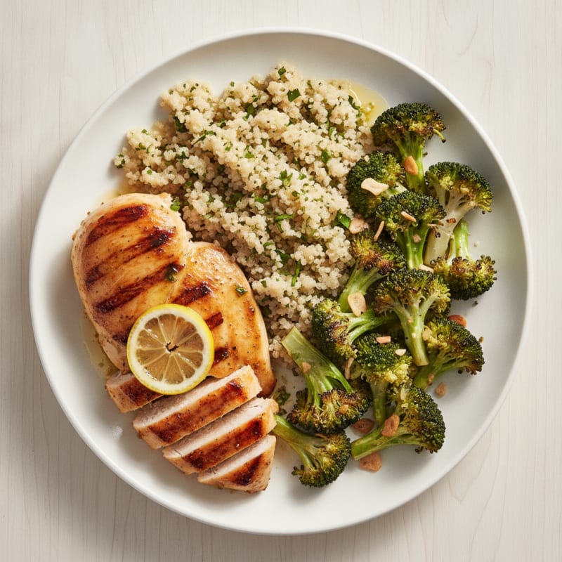 Grilled Chicken Breast with Quinoa and Roasted Broccoli