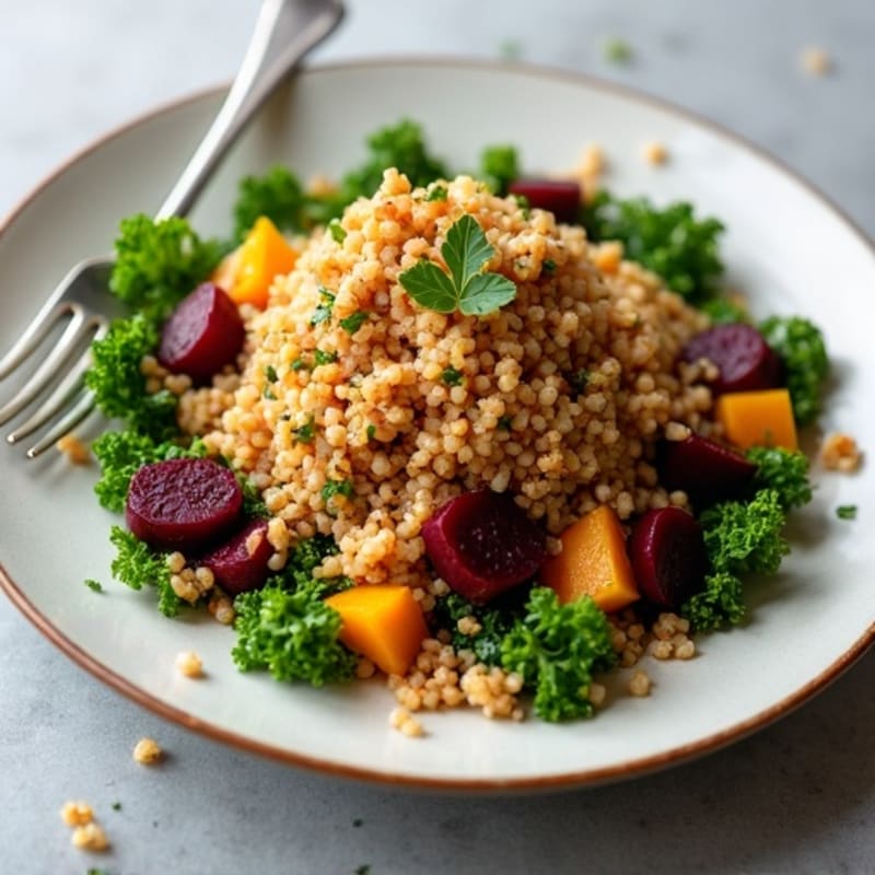 Hearty Ground Turkey and Quinoa Salad with Roasted Butternut Squash and Beets