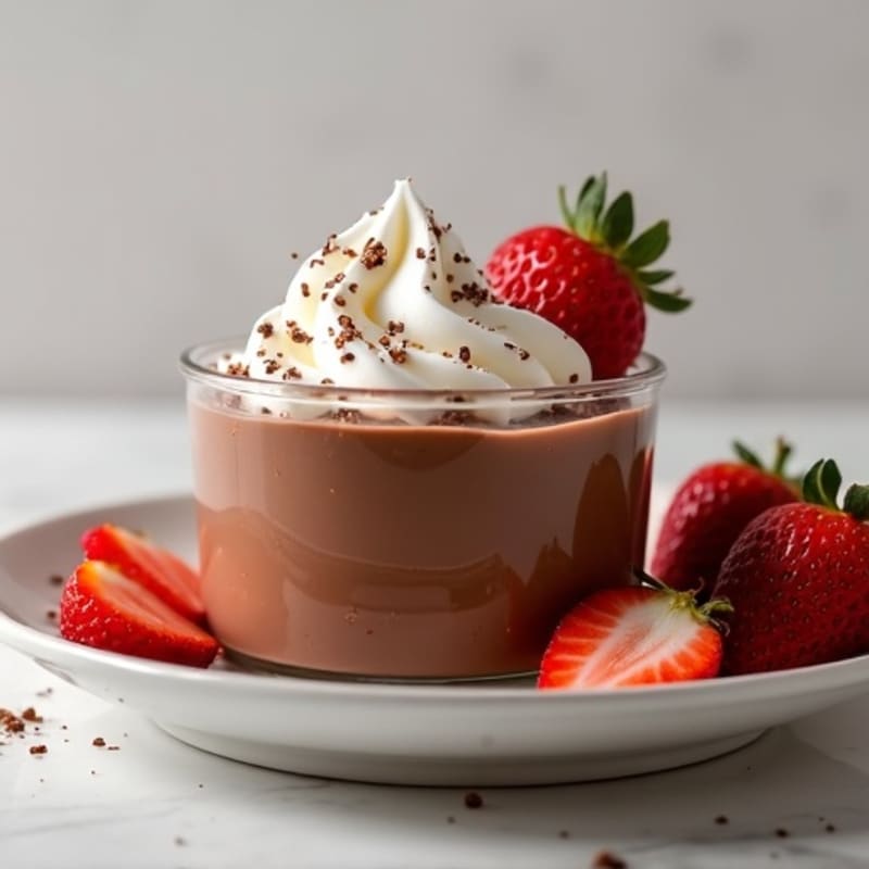 Silky Chocolate Protein Pudding with Sliced Strawberries