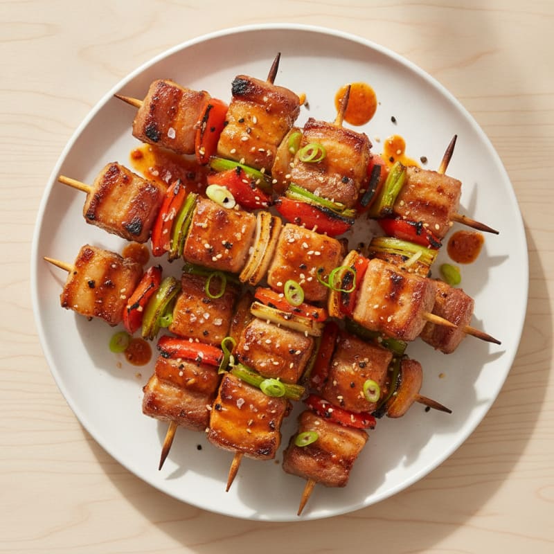 Spicy Gochujang Pork Belly Skewers