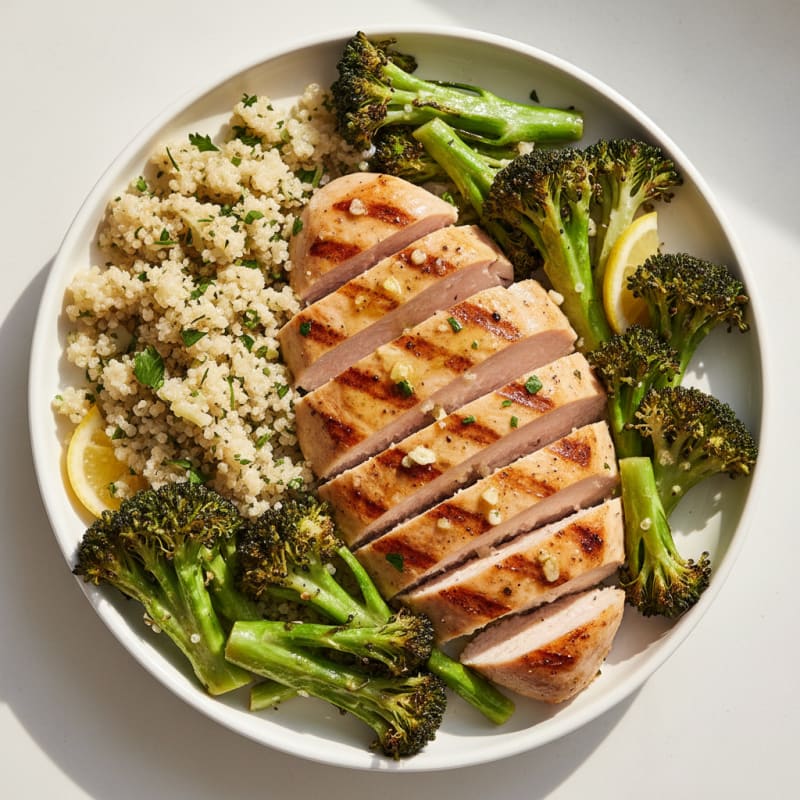 Grilled Turkey Breast with Roasted Broccoli and Quinoa