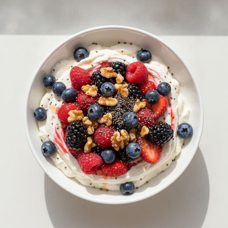 Creamy Greek Yogurt Protein Pudding with Mixed Berries