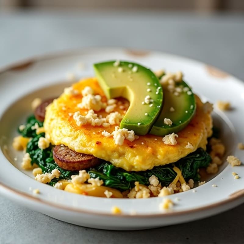 Egg White and Turkey Sausage Scramble with Sautéed Spinach