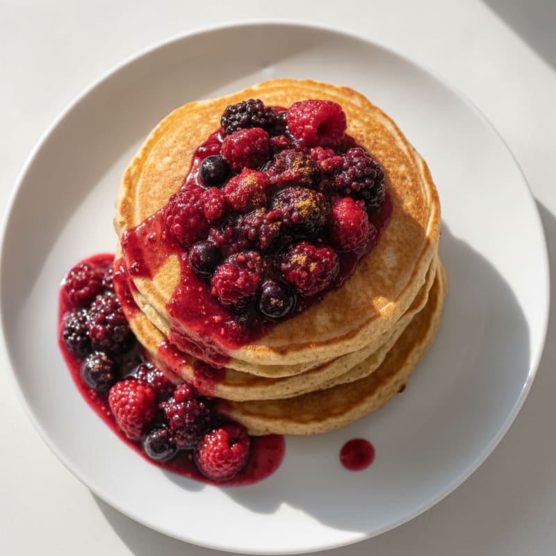Fluffy Buttermilk Pancakes with Berry Compote