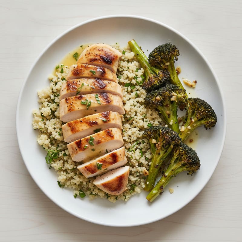 Grilled Chicken Breast with Quinoa and Roasted Broccoli