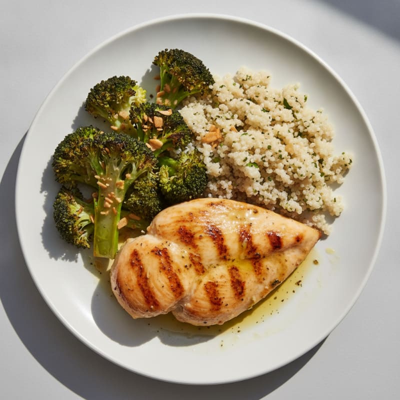Grilled Chicken Breast with Roasted Broccoli and Quinoa