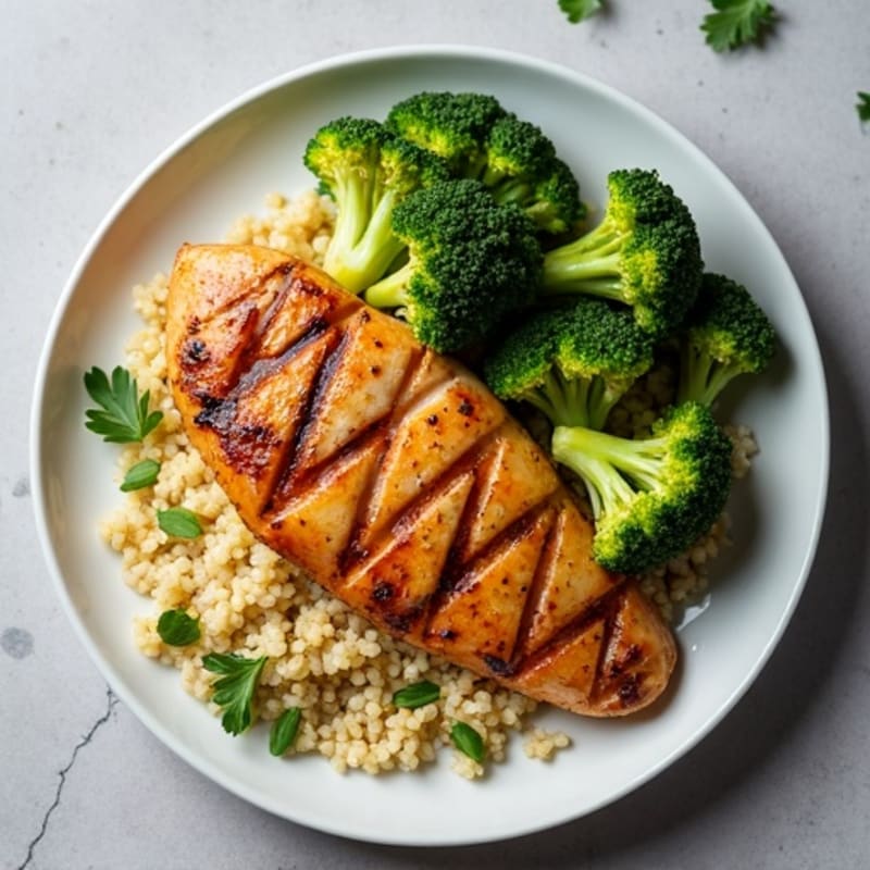 Grilled Chicken Breast with Quinoa and Roasted Broccoli