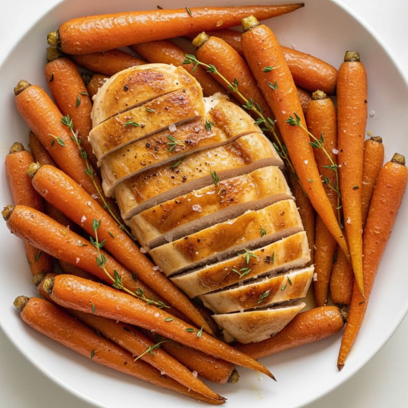 Maple Glazed Roasted Carrots with Herbed Chicken