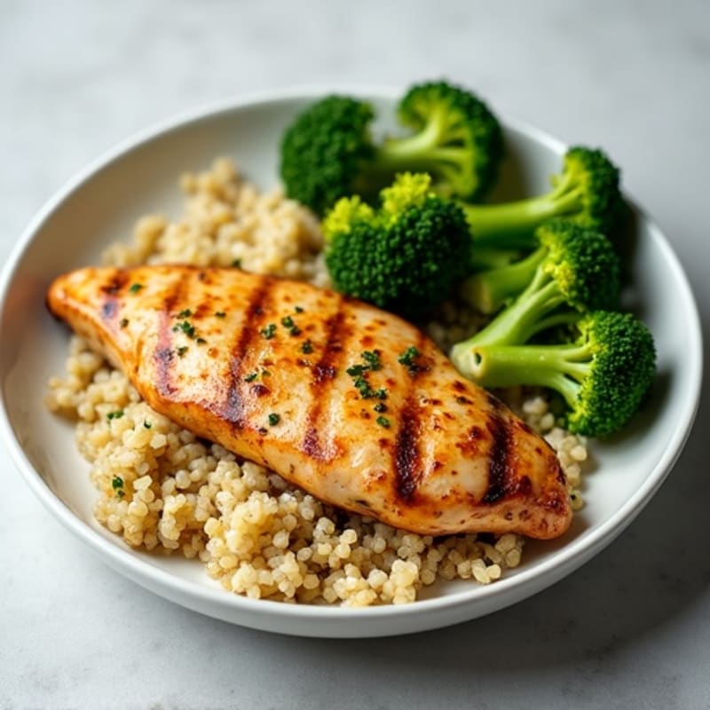 Grilled Chicken Breast with Quinoa and Steamed Broccoli