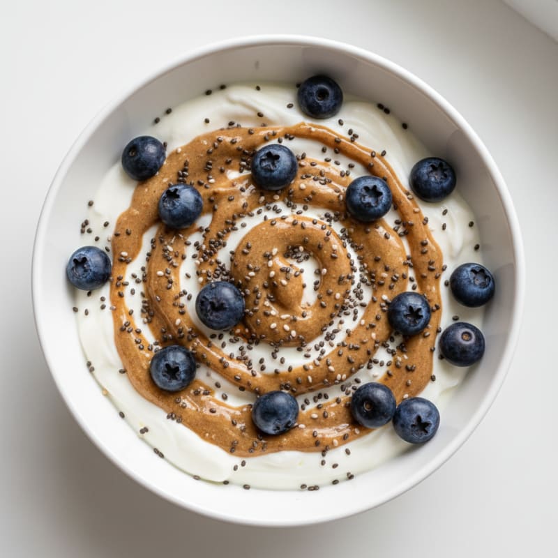 Vanilla Protein Yogurt Bowl with Almond Butter and Chia Seeds