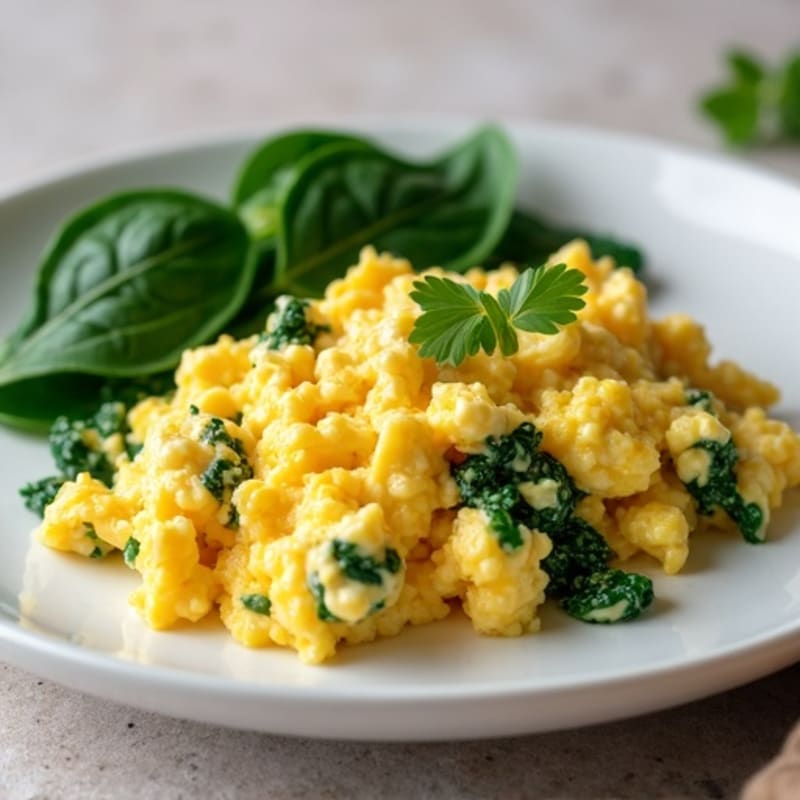 Egg and Cottage Cheese Scramble with Sautéed Spinach