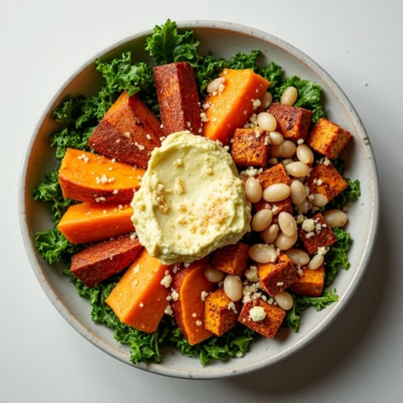 Roasted Sweet Potato and White Bean Power Bowl with Crispy Tofu