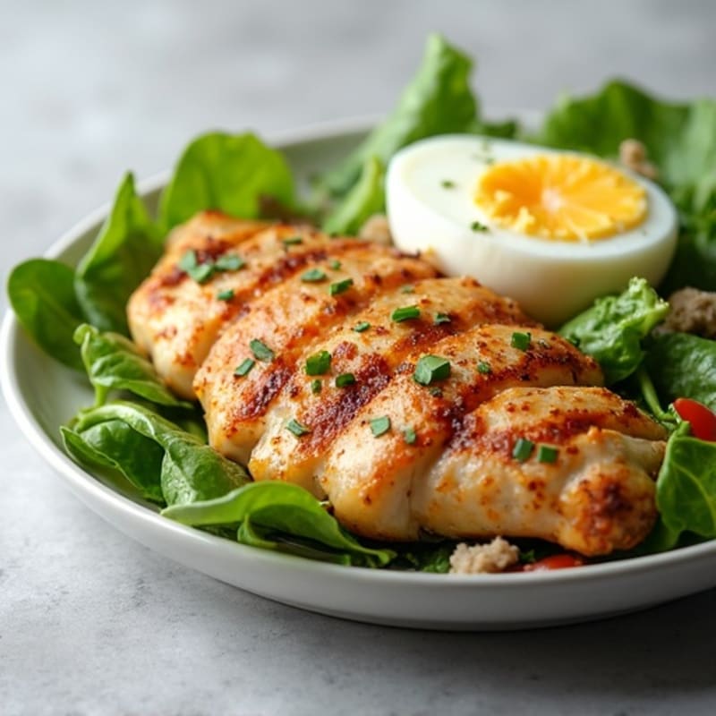 Grilled Chicken Breast Salad with Crunchy Greens and Yogurt Dressing