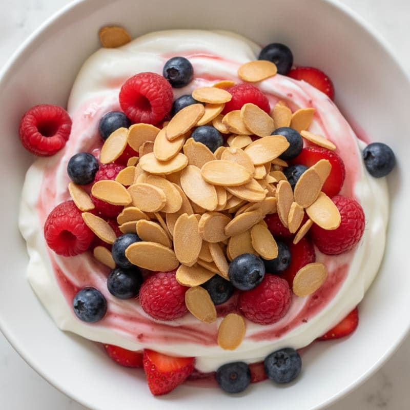 Greek Yogurt Protein Parfait with Mixed Berries and Almonds