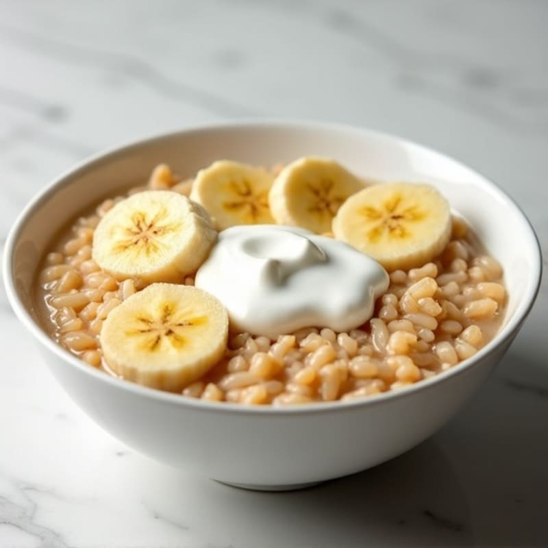 Creamy Whey Protein Cream of Rice with Sliced Banana and Greek Yogurt
