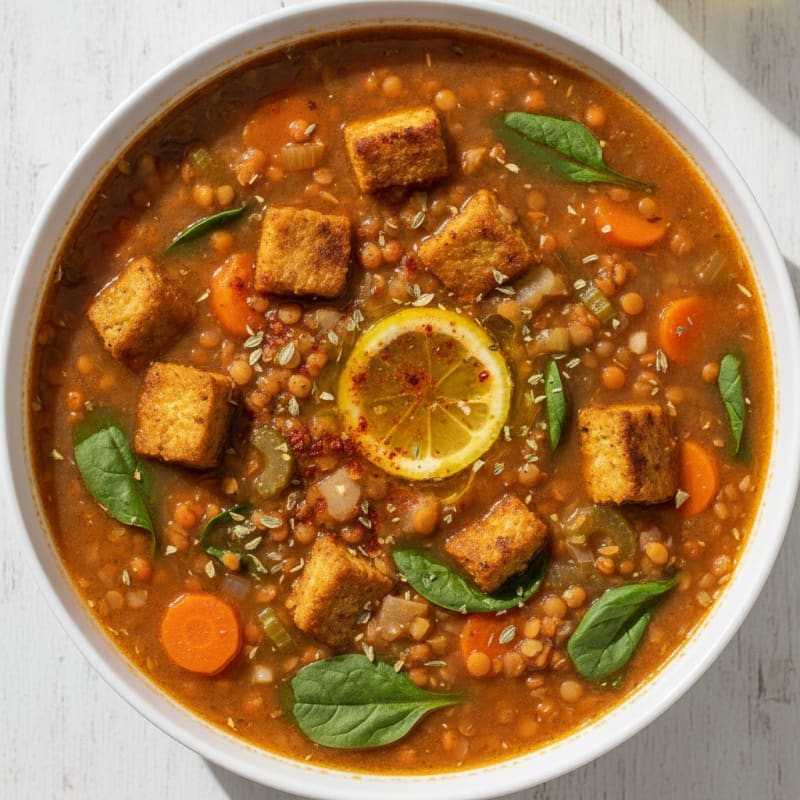 Hearty Lentil & TVP Protein Soup