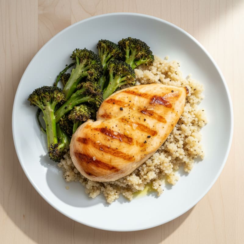 Grilled Chicken Breast with Roasted Broccoli and Quinoa