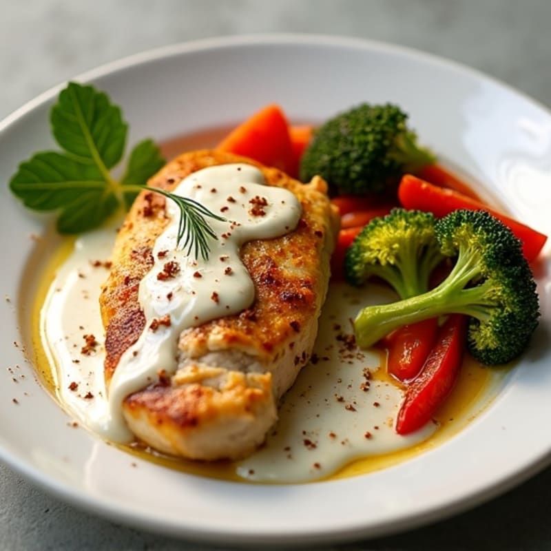 Healthy Creamy Spiced Chicken with Roasted Vegetables