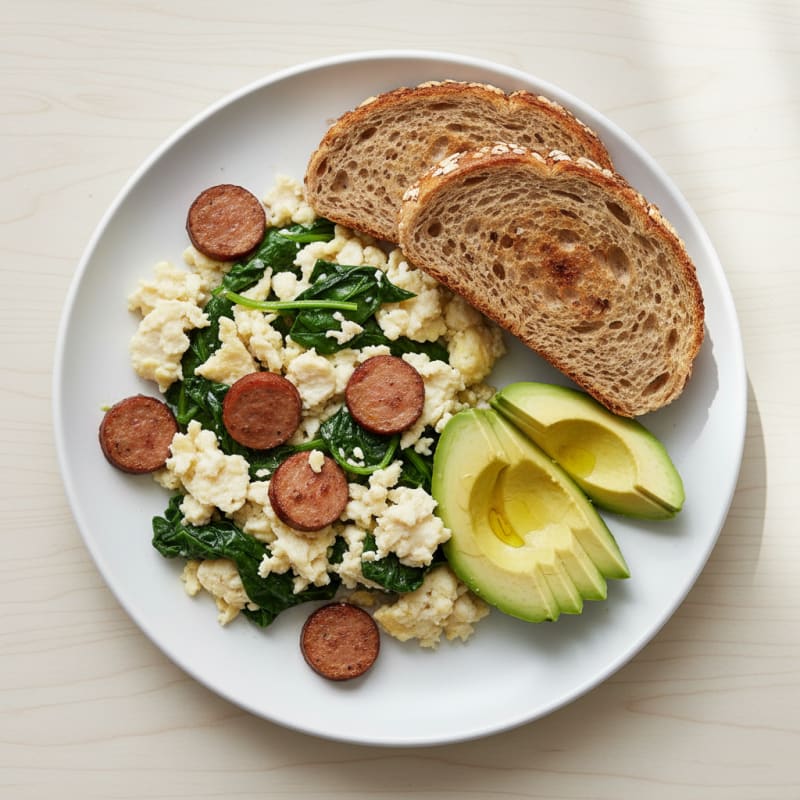 Egg White Scramble with Turkey Sausage and Spinach