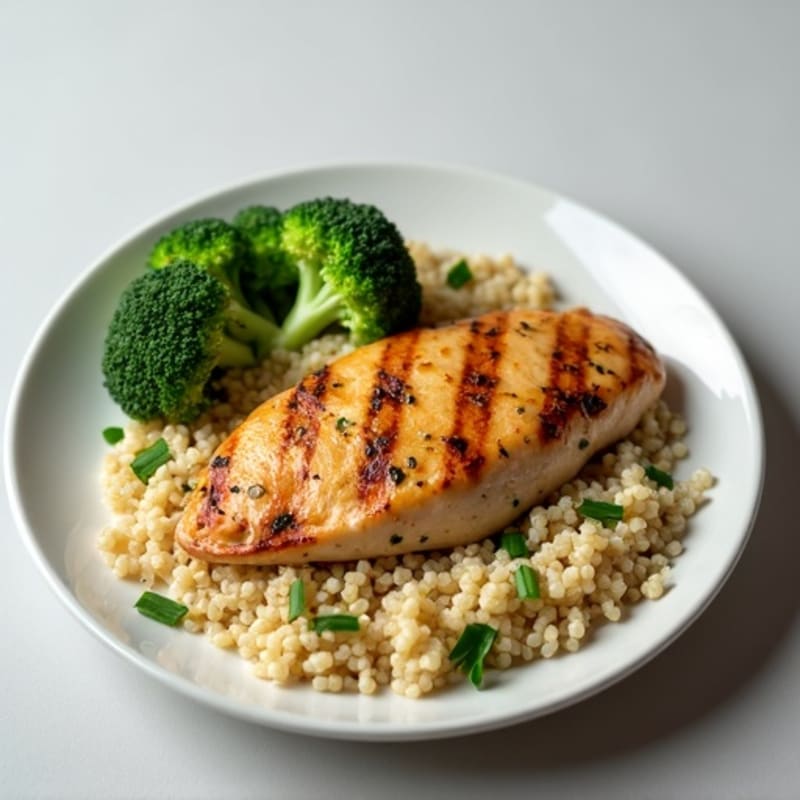 Grilled Chicken Breast with Steamed Broccoli and Quinoa