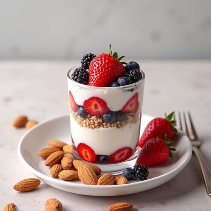 Greek Yogurt Protein Parfait with Mixed Berries and Almonds