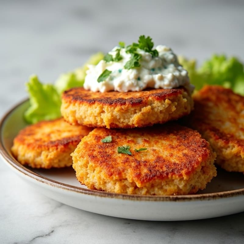 Crispy Buffalo Chicken Patties with Creamy Blue Cheese Slaw