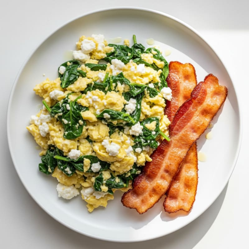 Cottage Cheese Scramble with Spinach and Turkey Bacon