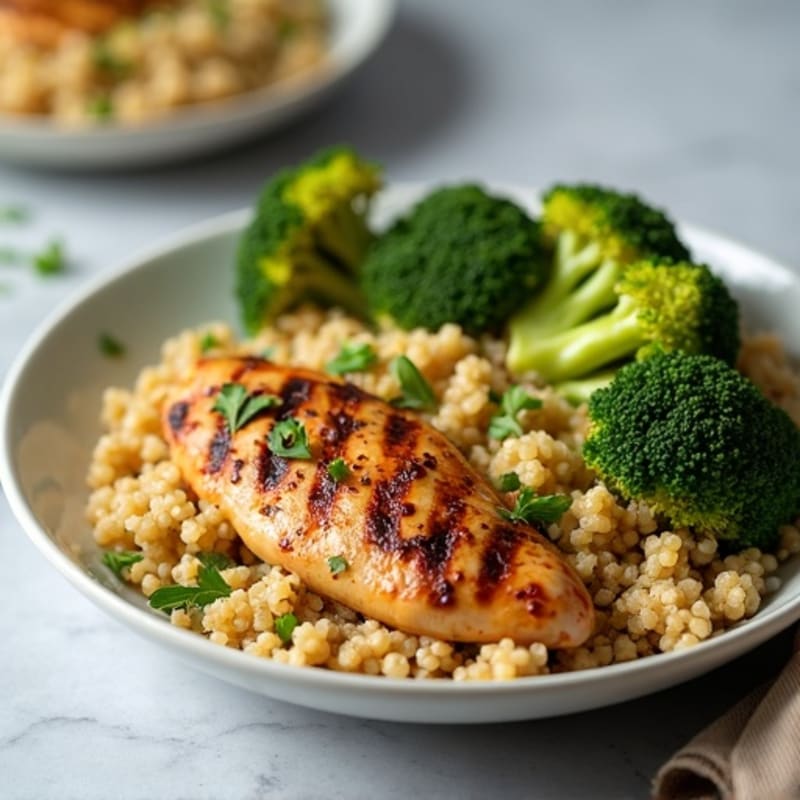 Grilled Chicken Breast with Quinoa and Roasted Broccoli