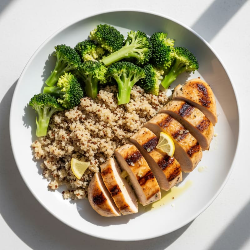 Grilled Chicken Breast with Quinoa and Steamed Broccoli