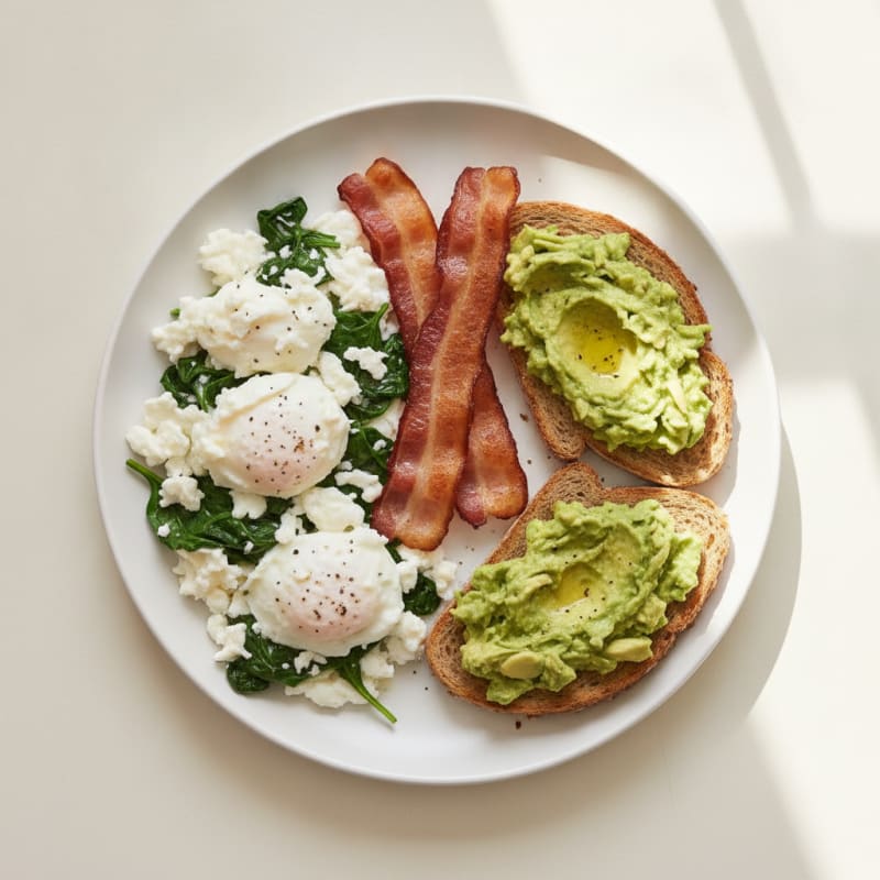 Egg White Spinach Scramble with Turkey Bacon