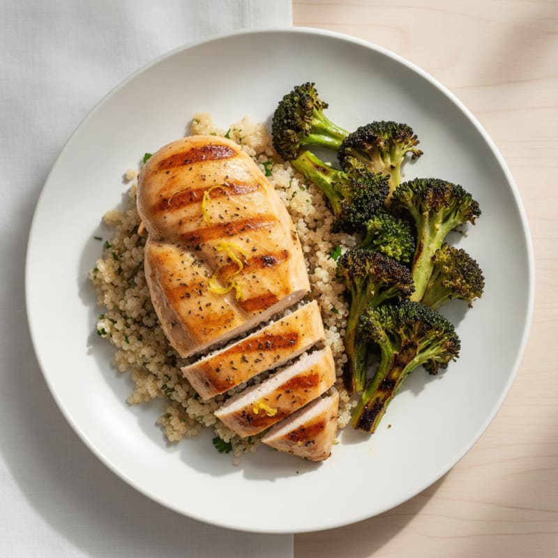 Grilled Chicken Breast with Quinoa and Roasted Broccoli