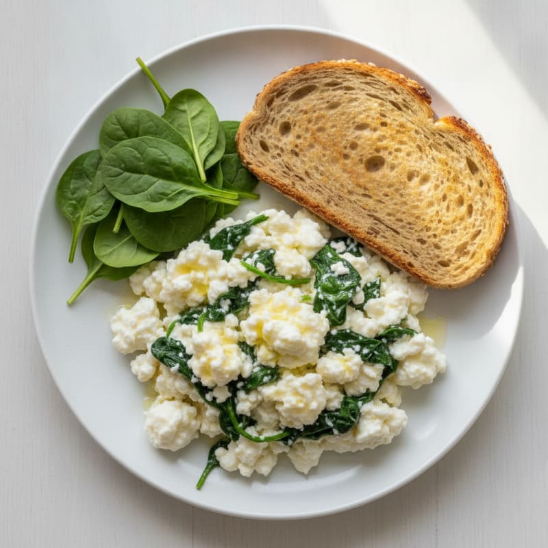 Egg White Scramble with Cottage Cheese and Sautéed Spinach