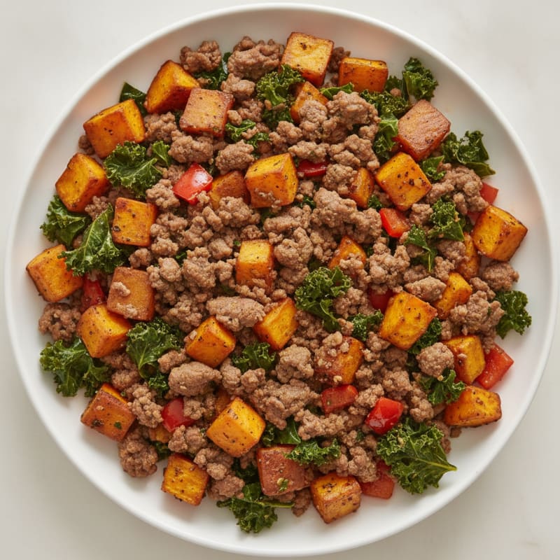 Ground Beef and Sweet Potato Harvest Bowl