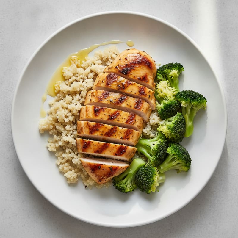 Grilled Chicken Breast with Quinoa and Steamed Broccoli