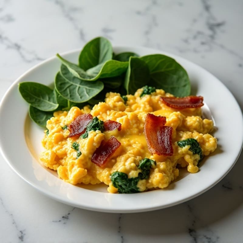 Cottage Cheese Scramble with Spinach and Turkey Bacon