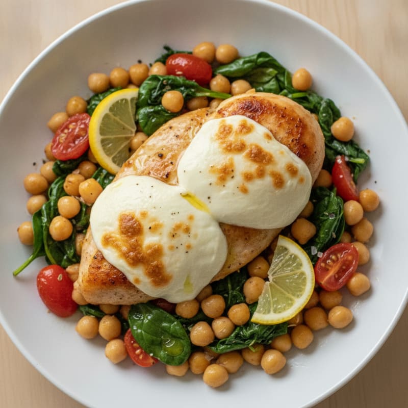 Pan-Seared Chicken with Mozzarella and Chickpeas