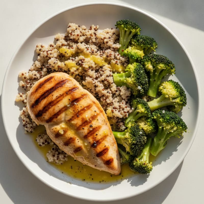Grilled Chicken Breast with Quinoa and Steamed Broccoli
