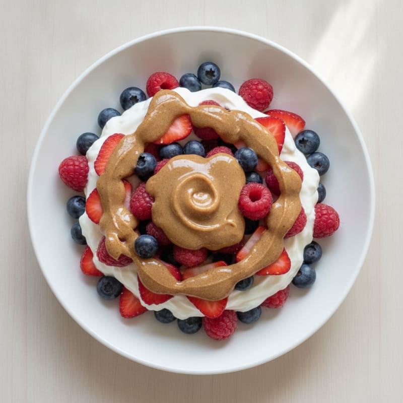 Greek Yogurt Protein Parfait with Mixed Berries and Almond Butter