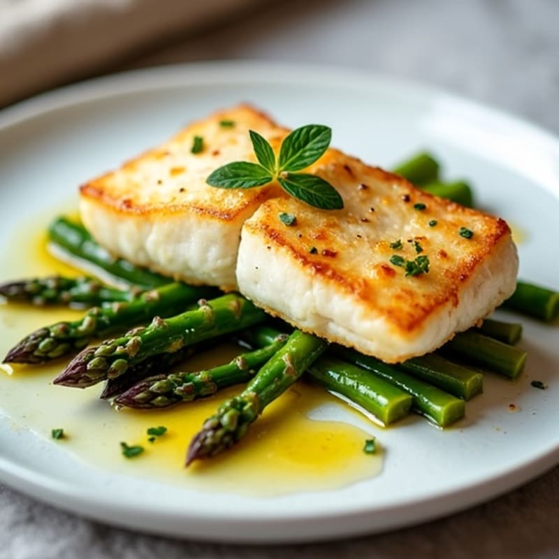 Seared Cod with Roasted Asparagus and Lemon