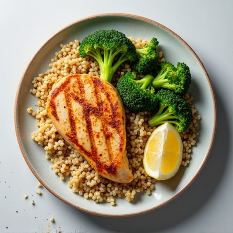 Grilled Chicken Breast with Quinoa and Roasted Broccoli